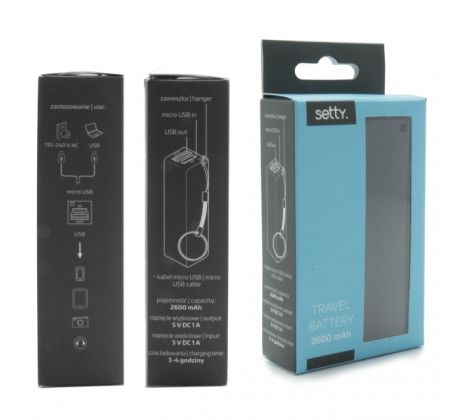 Externí baterie Powerbank SETTY 2600 mAh, černá