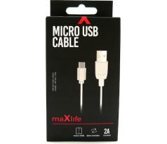 Datový kabel Maxlife micro USB ; 1m, 2A, bílý