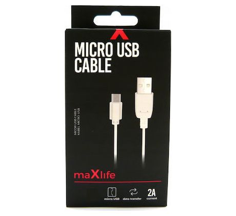 Datový kabel Maxlife micro USB ; 1m, 2A, bílý