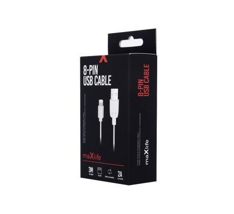 Datový kabel Maxlife Apple iPhone - lightning, 3m, 2A, bílý