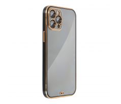 Gelové pouzdro Apple Iphone 13 průhledný s černým a zlatým rámem a ochranou na fotoaparátu