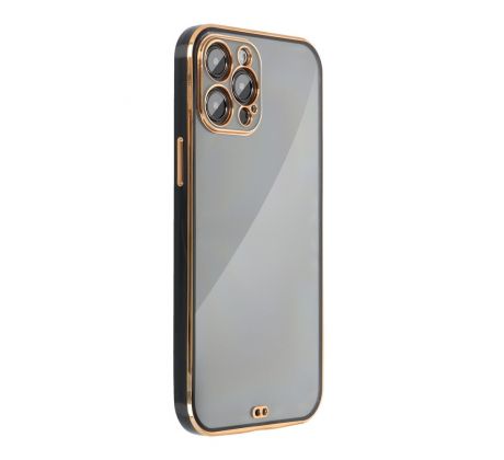 Gelové pouzdro Apple Iphone 13 průhledný s černým a zlatým rámem a ochranou na fotoaparátu