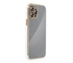Gelové pouzdro Apple Iphone 13 průhledný s bílou a zlatým rámem a ochranou na fotoaparátu