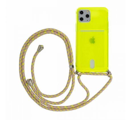 Pouzdro Apple Iphone 12 Mini 5,4"  žluté neon s zavěšení na krk
