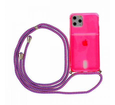 Pouzdro Apple Iphone 12 Mini 5,4" růžový neon s zavěšení na krk